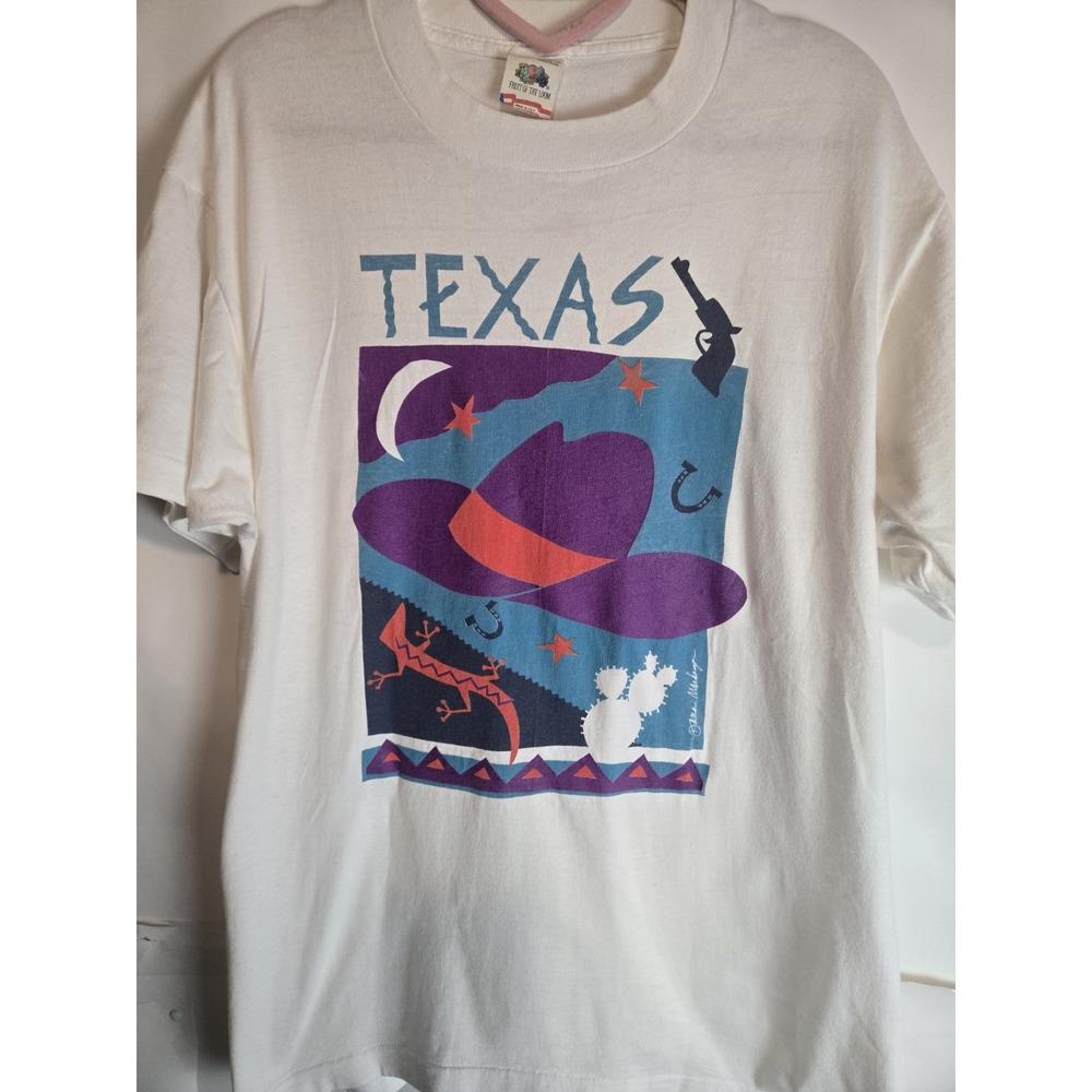 Vintage 90s Texas Tourist T-shirt Single Stitch Lizard Cowboy Hat Size Large